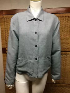 Eileen Fisher Blue/White Linen/Rayon Tiny Check Button Down Jacket Sz S - Picture 1 of 9