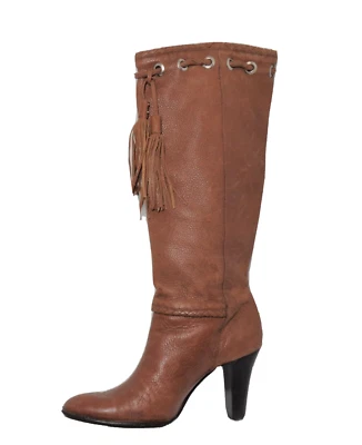 Antonio Melani Tall Boots Tassel Charm Brown Leather Women's US 7M - Image 1 of 4