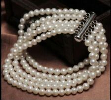 5 ROW AAAA 7-8 MM NATURAL ROUND WHITE SOUTH SEA PEARL BRACELET 925s