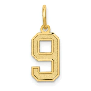 14K Yellow Gold Laser Cut Small Satin Number 9 Fancy Charm Pendant For Necklace - Picture 1 of 3