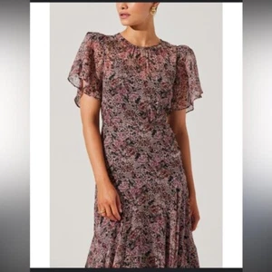 Revolve Astr the Label MIRELLA FLORAL MIDIKLEID Assymetrisch Rüschen Slip - Bild 1 von 14