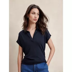 banana republic Linen-Blend Polo preppy navy large nwt - Picture 1 of 3