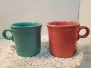 Fiesta Ware Ring Handled Mugs One Turquoise, One Pink Set of 2 - Picture 1 of 4