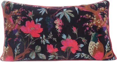 Funda Cojín Sofá 2 Piezas Terciopelo Floral Flor Pájaro Almohada Negro, 20"x12" Foto 1 de 4