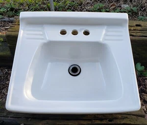 Vintage Mid Century White Porcelain Homart Bathroom Wall Sink Retro MCM Art Deco - Picture 1 of 18