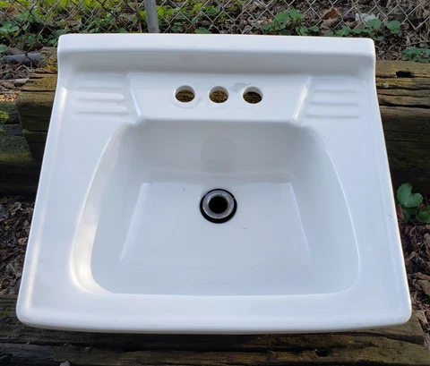 Vintage Mid Century White Porcelain Homart Bathroom Wall Sink Retro MCM Art Deco Cover