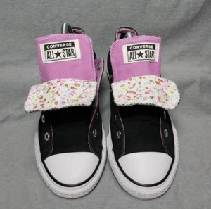 Converse, 662625F Black outside Junior 4 Pink inside, Inside Flowered tongue. - Picture 1 of 10
