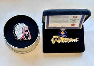 2002 SLC Olympic Indian Headress & Stagecoach Pins in Original Package - Picture 1 of 6