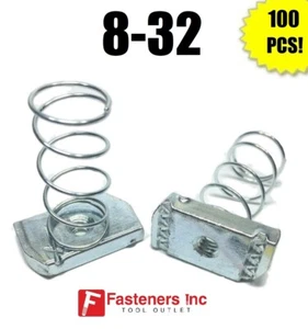 (QTY 100) 8-32 Regular Spring Nuts for Unistrut / B-Line Channel #4115 - Picture 1 of 3