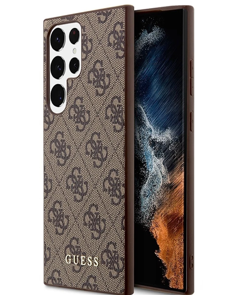 Guess Custodia Rigida Braun Copertura 4G Metallo Logo Oro per Samsung Galaxy S23 - Immagine 1 di 1