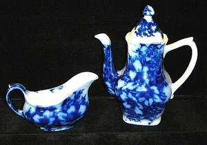 MCM Elijah Cotton Nelson Ware Ironstone Flow Blue Coffee Pot w/ Lid & Gravy Boat - Picture 1 of 19