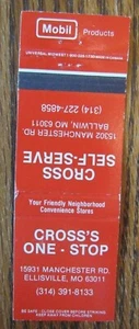 CROSS'S MOBIL GASOLINERA MATCHBOOK COVER: ELLISVILLE, MISSOURI -E15 - Imagen 1 de 2