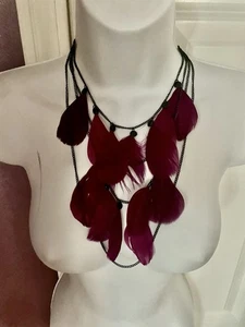 Boho Chic Purple Festival Feather Statement Necklace - Picture 1 of 4