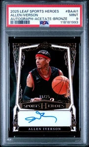 2025 LEAF SPORTS HEROES ALLEN IVERSON ACETATO-BRONZO AUTO #/25 PSA 9 HOF - Foto 1 di 2