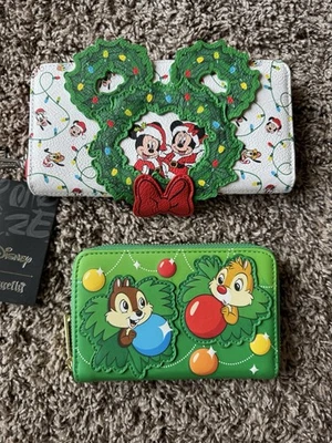 NUEVO LOUNGEFLY DISNEY MICKEY HOLIDAY GUIRNALDA Y CHIP & DALE CREMALLERA ALREDEDOR CARTERAS Foto 1 de 4