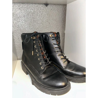 Coach Biker Combat Goth Mid Black Leather Calf Round Toe Lace up Combat Boots  - Image 1 of 4