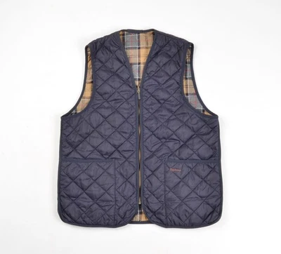 Barbour Quilted Gilet Vest Jacket Mens Size 40 Blue Tartan Check Lining - Image 1 of 4