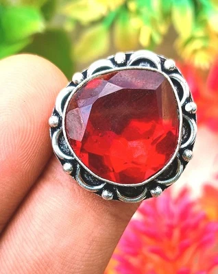 Anillo de topacio rojo enchapado en plata de ley 925 talla 8,25 piedras preciosas joyería regalo Foto 1 de 4