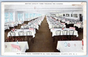 1910-20s HACKNEY'S SEAFOOD RESTAURANT MAIN DINING ROOM ATLANTIC CITY NJ POSTCARD - Picture 1 of 2