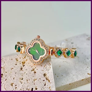 Klassische modische Damen-Quarzuhr vierblättriges Kleeblatt eingebetteter Diamant - Bild 1 von 28