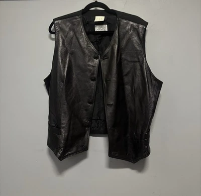 Chaleco de cuero negro Gianni Versace. Vintage. Talla sin etiqueta. Foto 1 de 4