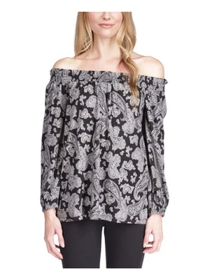 Top MICHAEL MICHAEL KORS Mujer Negro Calado Manga Larga Hombro Descubierto XS Foto 1 de 4