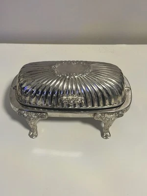 Silver Plate Roll Top Butter Dish Lion Paw Glass Insert - Image 1 of 4