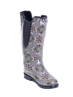 Rain Boots Womens Size 7, Tall Waterproof Patterned Rubber Lined Boots, NEW - Image 1 of 4