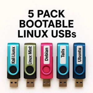5 Pack Bootable Live USB Operating Systems. Kali,Tails,Mint,Ubuntu,Debian - Picture 1 of 9