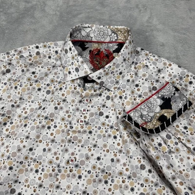 Au Noir Shirt Mens Small Gray Geometric Flip Cuff Cutaway Collar Modern Preppy - Image 1 of 4