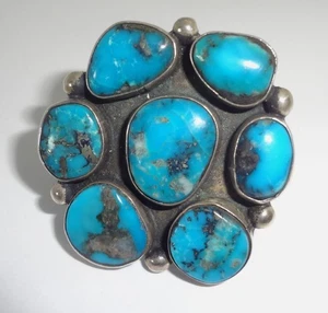 ¡Impresionante! Anillo Navajo Vintage Grande Azul Turquesa Racimo Plata Talla 8 - Imagen 1 de 11