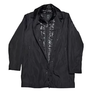 TUMI TECH Insulated Business Casual Designer Lined Long Black Jacket Mens Small - Picture 1 of 8