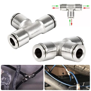 21838 Air Line T-Fittings Union Tee for 1/4" Coupler Push-To-Connect Pack of 2 - Picture 1 of 8