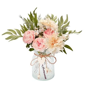 Fake Flowers with Vase Pink Silk Roses Artificial Flowers in Vase Silk Flower... - Picture 1 of 7