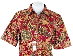 CHAPS By RALPH LAUREN Womans Burgundy Red S/S HAWAIIAN SHIRT - L - RRP £75 - Picture 1 of 12