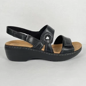 Sandalias de cuña Clarks Merliah Opal para mujer talla 9 W zapatos con cordones de cuero negro - Imagen 1 de 10
