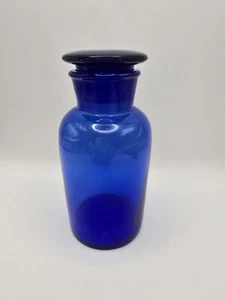 Vtg Cobalt Blue 7”Apothecary Medicine Bottle Jar Ground Mushroom Stopper Blown - Picture 1 of 8