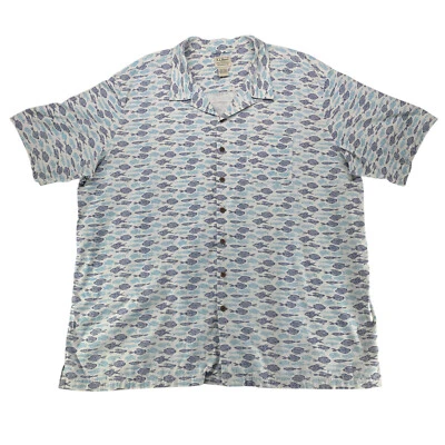 LL Bean Fish Shirt 3XLarge Tall White Blue 100% Cotton 300230 Traditional Fit  - Image 1 of 4