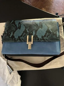 Pour La Victoire all Leather Bag In Blue Suede & Snake Handbag- Brand New! - Picture 1 of 8