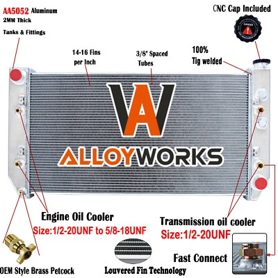 4 Row Radiator FIT 1982-86 Chevy C10 C20 C30 K10 K20 Pickup Suburban 6.2L - Imagem 1 de 4