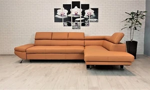 Hellbraunes Echtleder Ecksofa 305x193 Echt Leder Sofa Couch mit Schlaffunktion - Bild 1 von 29