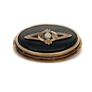 Antique Signed 875 Fine Silver Vermeil Art Deco Bakelite Mourning Brooch-- - Picture 1 of 6