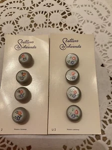 8 GRAY VINTAGE GLASS HAND PAINTED FLOWER SCHWANDA BUTTONS CARDS SEWING KNIT 12mm - Picture 1 of 2