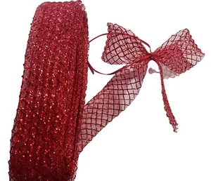 1.5" Deco Flex Mesh Ribbon for bows and Christmas decor : Metallic Red 15 yards - Picture 1 of 1