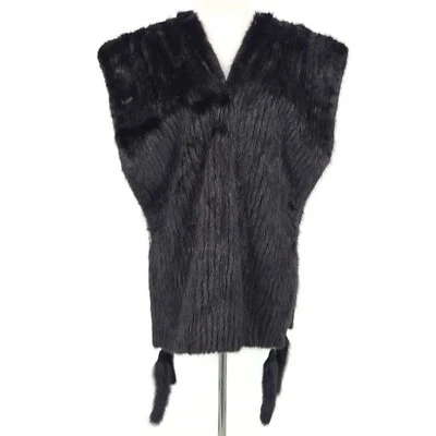 Poncho Pullover Mujer De Colección Jindo Furriers Visón Pequeño? Piel de cola marrón sin mangas Foto 1 de 4