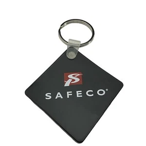 Vintage SAFECO Logo Rubber Advertising Key Ring Key Chain Black Red & White - Picture 1 of 3
