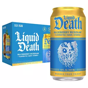 Liquid Death, Blueberry Buzzsaw Iced Tea, 12-Pack (12oz Cans), B12 & B6 Vitamins - Picture 1 of 12