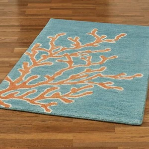 Windham Wool Coral Design Rectangle Area Rug Coastal Beach Decor - Picture 1 of 6