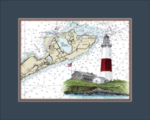 Montauk Point Lighthouse and Nautical Chart High Quality Canvas Print - Picture 1 of 1