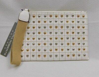 Bolso sin asas Sondra Roberts CUADRADO de cuero blanco plateado dorado tachonado nuevo con etiquetas Foto 1 de 4